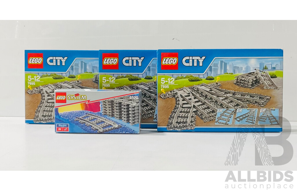 LEGO System Curved Rail Set 4520 and Three LEGO City Switching Train Tracks Set 7895 in Original Packaging