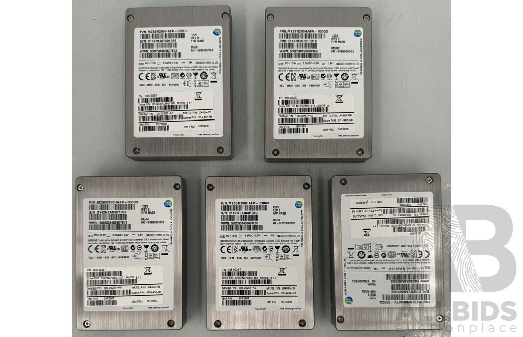 Samsung (MZ-6ER2000/0G3) 200GB SAS 6Gb/s 2.5-Inch Solid State Drives - Lot of 5