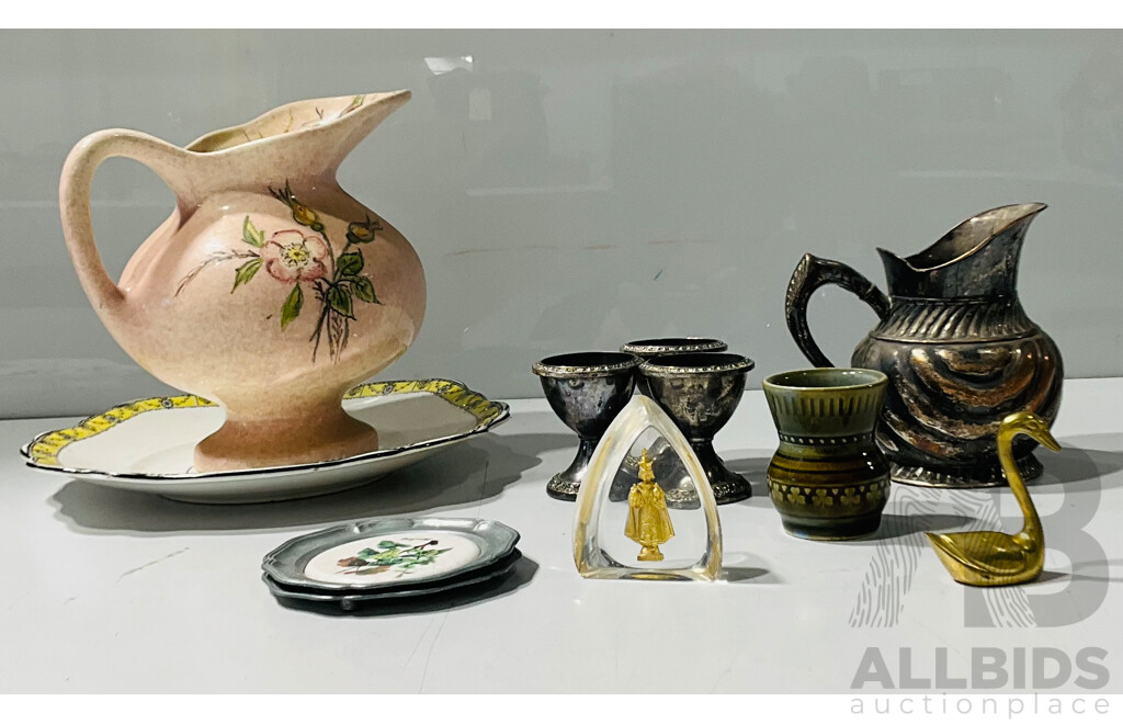 Collection of Decorative Homeware Including Silver Plate Jug, Small Wade Vase and More