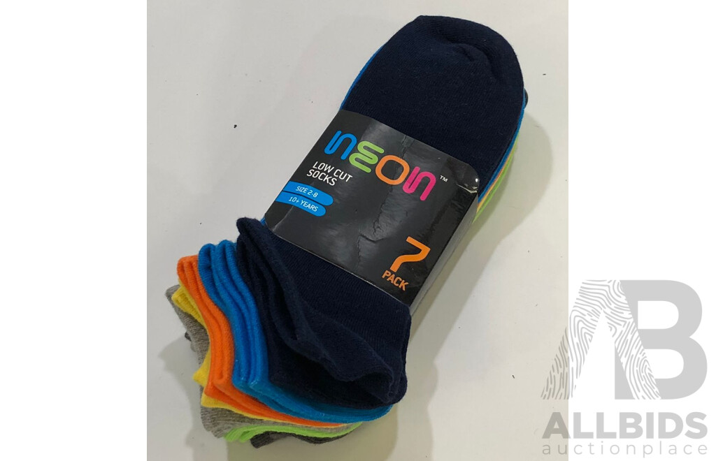 Neon Low Cut Socks - 7 Pack  - Size 2-8 - New