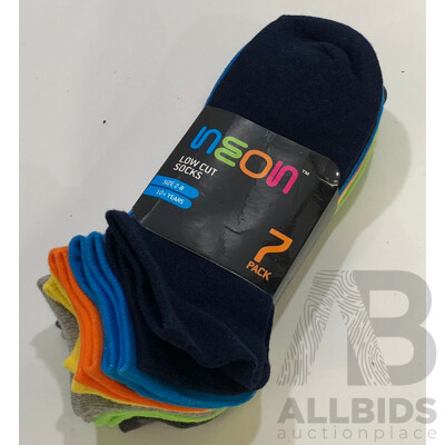 Neon Low Cut Socks - 7 Pack  - Size 2-8 - New