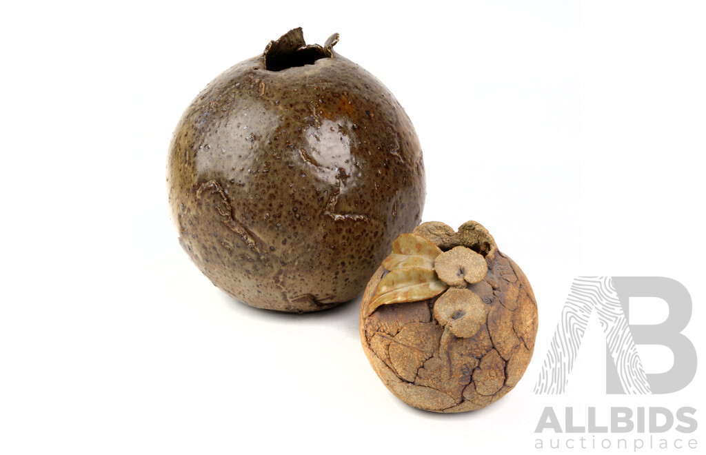 Two Different Hand Formed Studio Pottery Pieces of Spherical Form