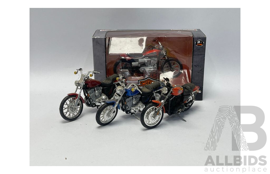 Maisto Harley Davidson Motorcycles Lot of 4 - 1/18 Scale