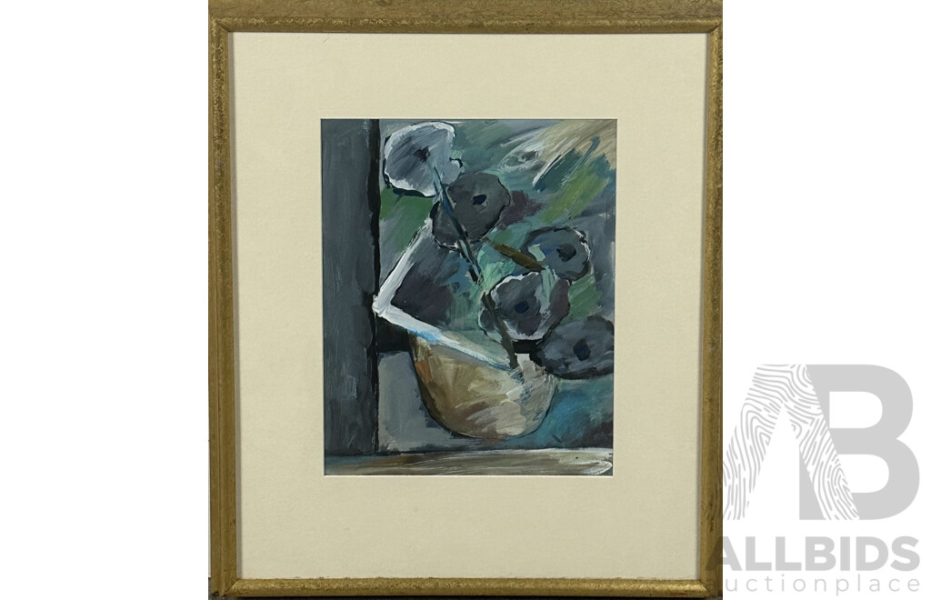 Artist Unknown, Still Life Blue Flowers, Oil on Board, 60 x 50.5 cm (frame)