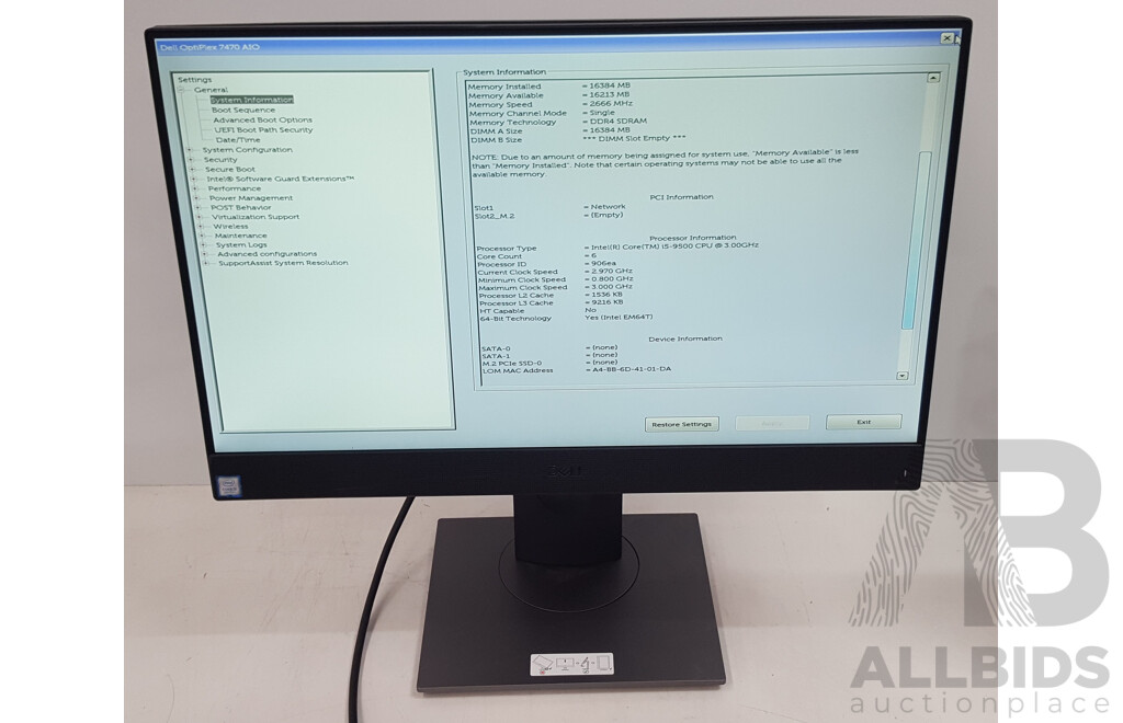 Dell OptiPlex 7470 AIO Intel Core i5 (9500) 3.00GHz-4.40GHz 6-Core CPU 23.8-Inch Touchscreen All-in-One Computer