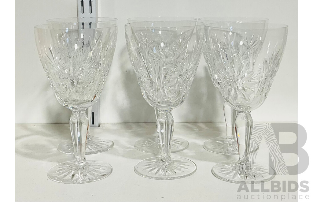 Set Six Cut Crystal Wine Glasses