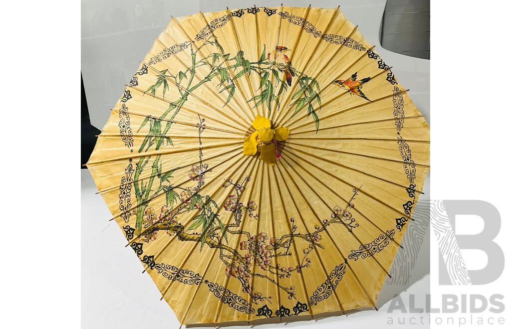 Collection of Three Japanese Parasols with Hand Painted Designs