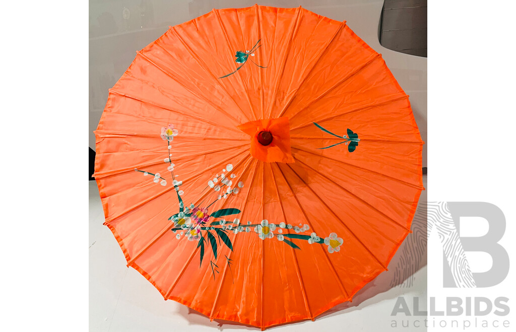 Collection of Three Japanese Parasols with Hand Painted Designs