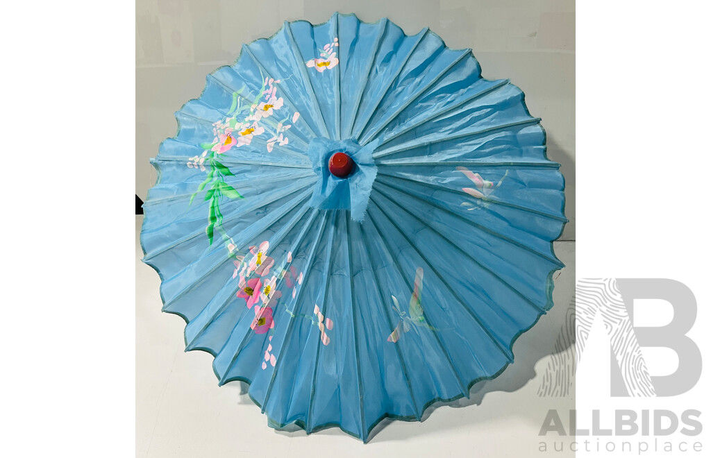 Collection of Three Japanese Parasols with Hand Painted Designs