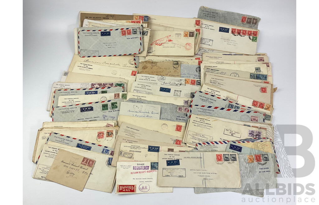 Collection of WW2 Letters Addressed to Consul General for USA, Includes Australia Overprint Stamps, Palestine, India, USA