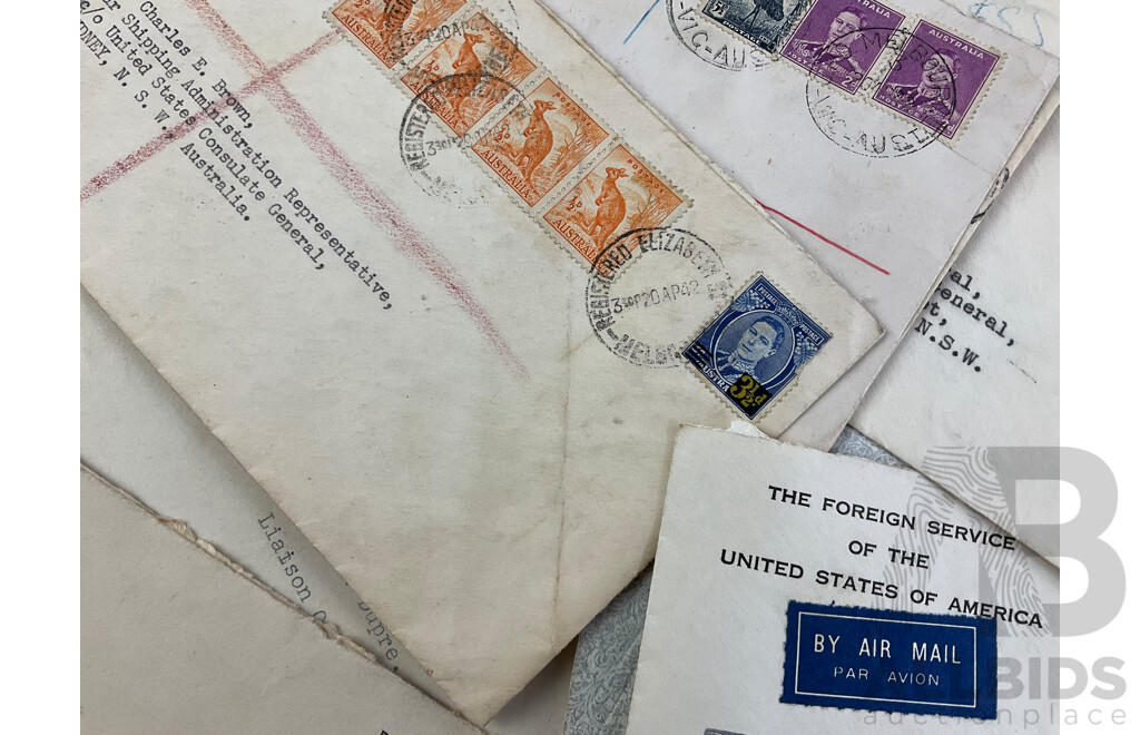 Collection of WW2 Letters Addressed to Consul General for USA, Includes Australia Overprint Stamps, Palestine, India, USA