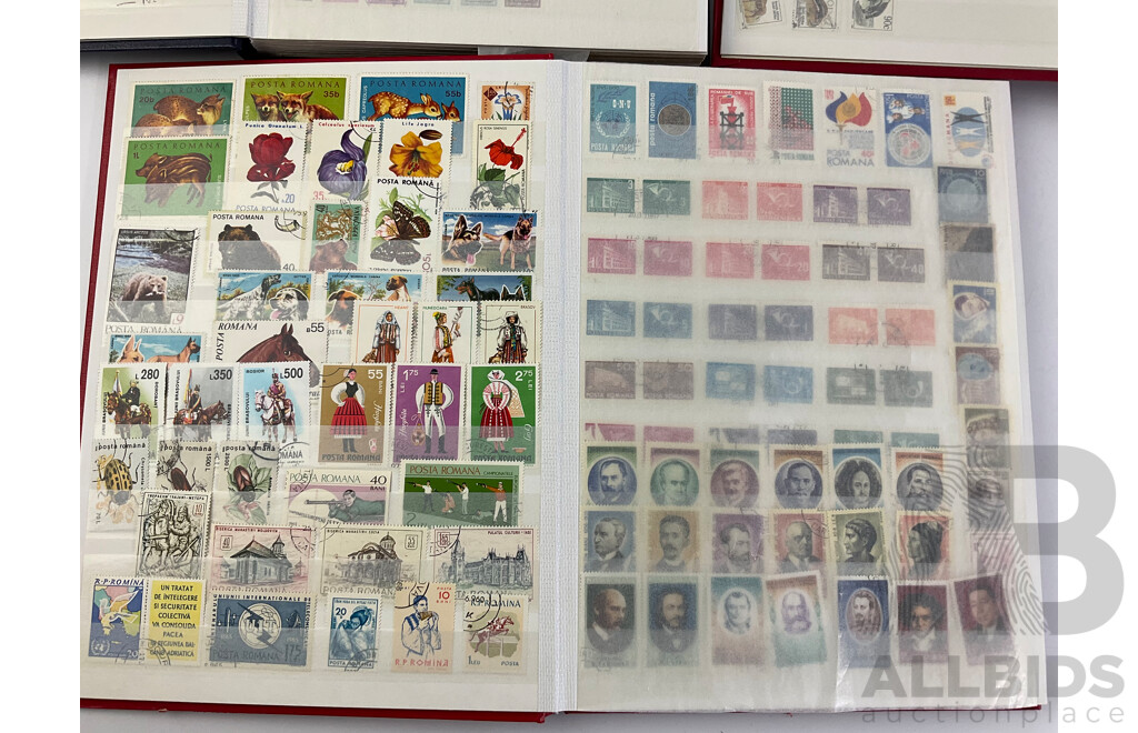 Four Albums of International Cancelled Stamps Including Ceylon, Vietnam, Australian Predecimal, Qatar, Mauritius, Sierra Leone, South Africa, Netherlands, France and More