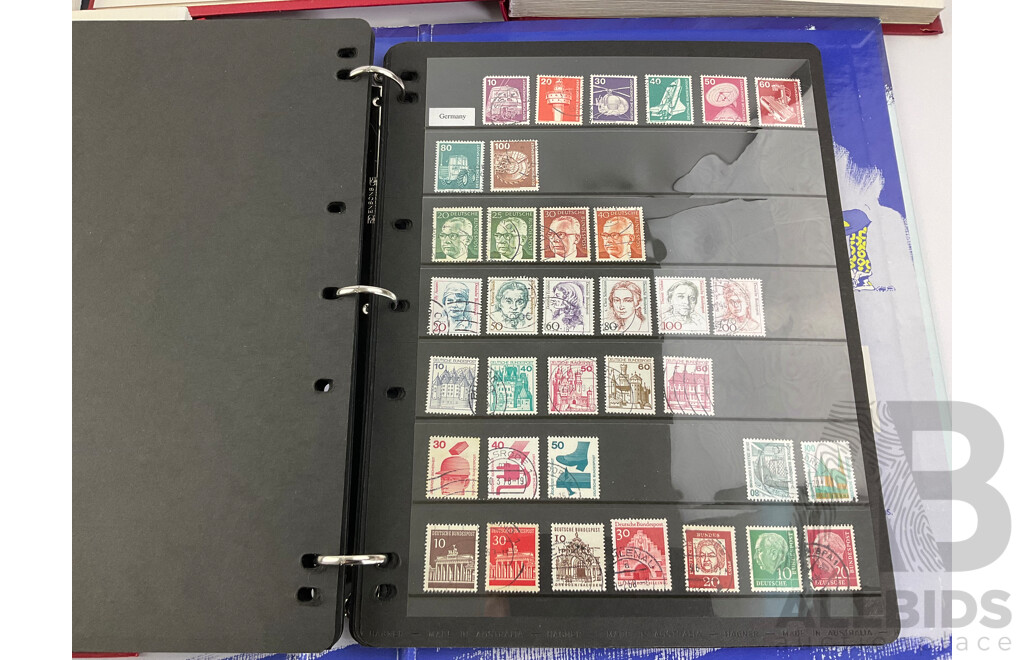 Four Albums of International Cancelled Stamps Including Ceylon, Vietnam, Australian Predecimal, Qatar, Mauritius, Sierra Leone, South Africa, Netherlands, France and More