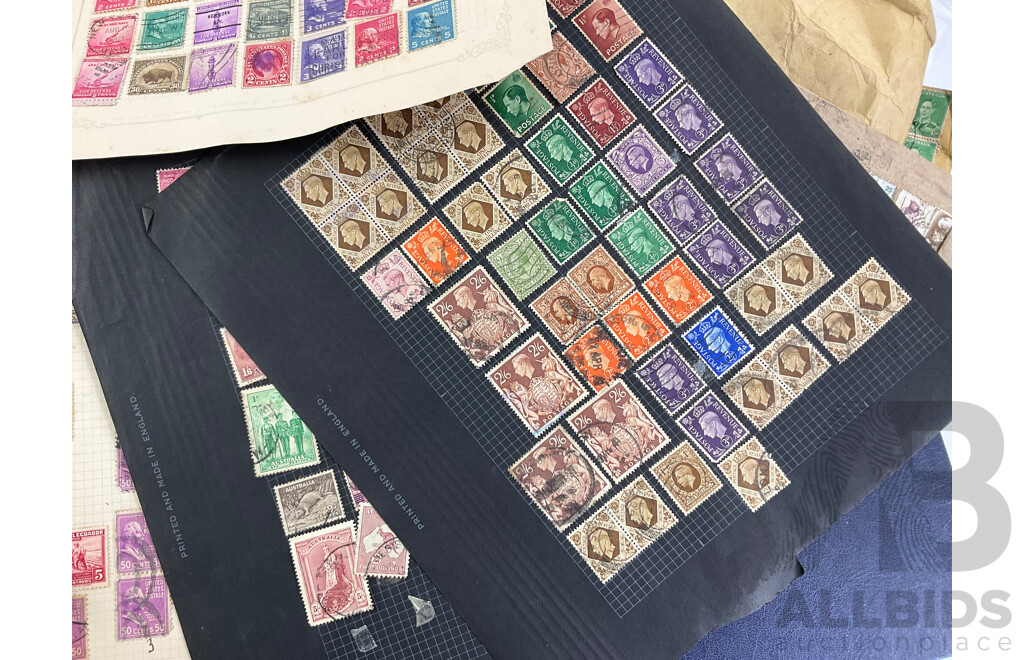 Collection of International Cancelled Stamp Albums and Loose Stamps Including Predecimal Australian and New Zealand, USA, ETA and Embassy Stamp Albums, Envelopes Addressed to Foreign Service of the USA and More