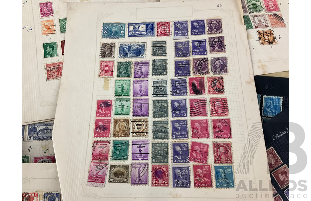 Collection of International Cancelled Stamp Albums and Loose Stamps Including Predecimal Australian and New Zealand, USA, ETA and Embassy Stamp Albums, Envelopes Addressed to Foreign Service of the USA and More