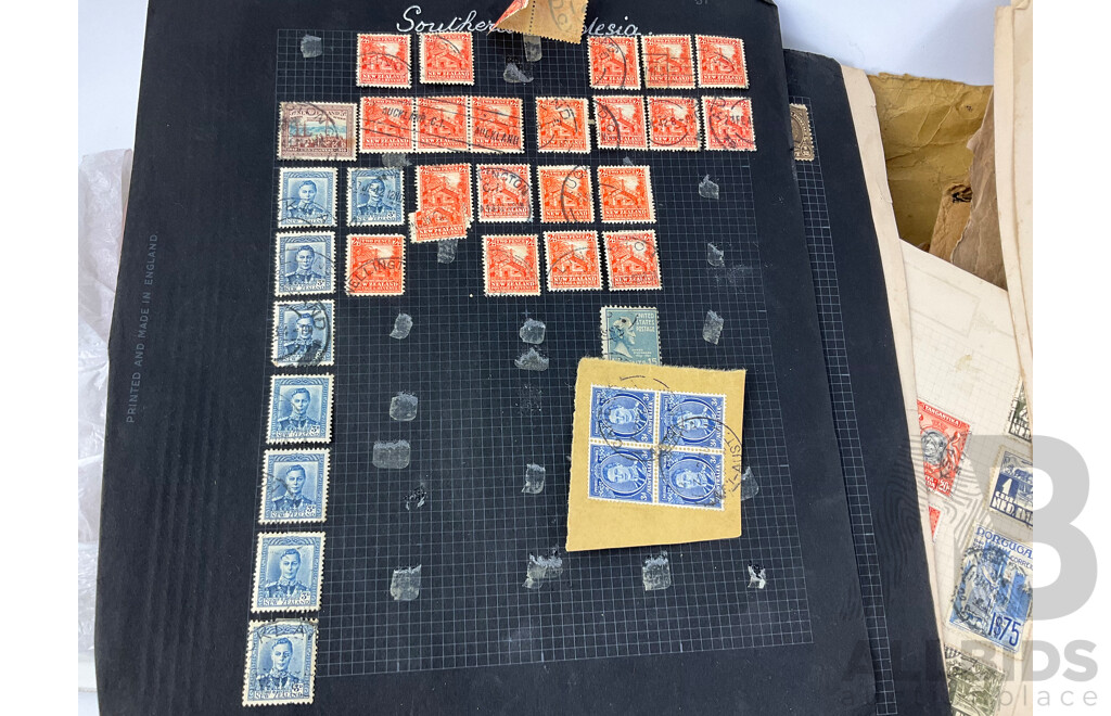 Collection of International Cancelled Stamp Albums and Loose Stamps Including Predecimal Australian and New Zealand, USA, ETA and Embassy Stamp Albums, Envelopes Addressed to Foreign Service of the USA and More