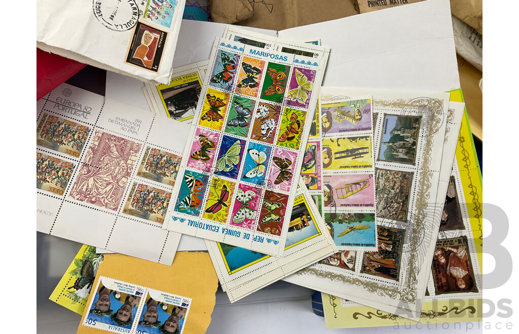 Collection of International Cancelled Stamp Albums and Loose Stamps Including Predecimal Australian and New Zealand, USA, ETA and Embassy Stamp Albums, Envelopes Addressed to Foreign Service of the USA and More