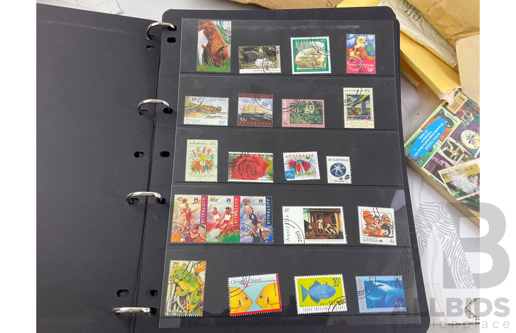 Collection of International Cancelled Stamp Albums and Loose Stamps Including Predecimal Australian and New Zealand, USA, ETA and Embassy Stamp Albums, Envelopes Addressed to Foreign Service of the USA and More