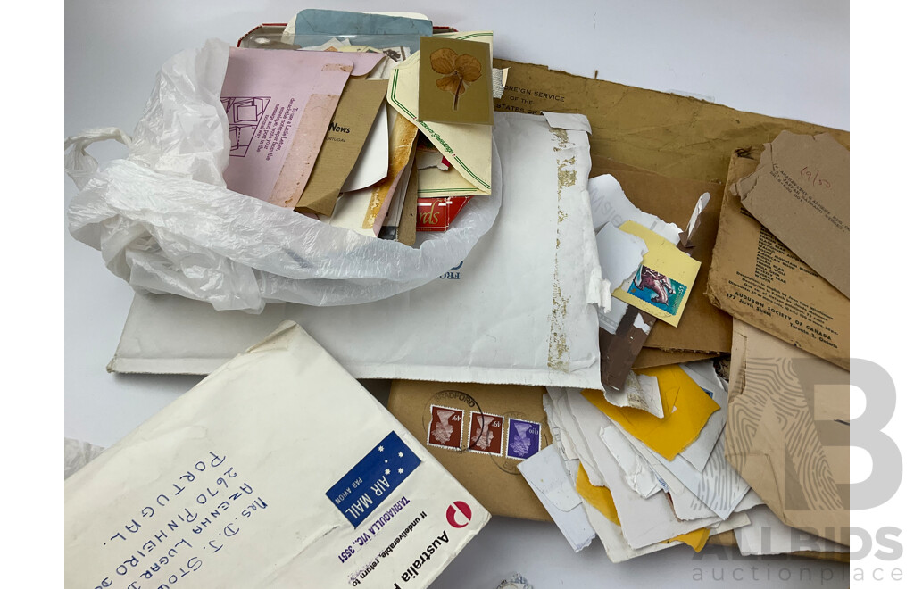 Collection of International Cancelled Stamp Albums and Loose Stamps Including Predecimal Australian and New Zealand, USA, ETA and Embassy Stamp Albums, Envelopes Addressed to Foreign Service of the USA and More