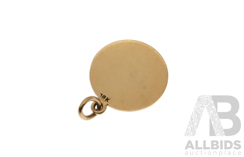 18ct Yellow Gold Disc Medalion Pendant with C'Moi Engraved Onto Front, Hallmarked 18K, 4.45 Grams