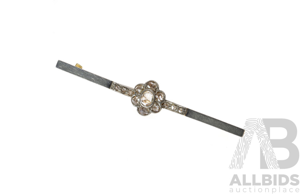 18ct Vintage Diamond Daisy Bar Brooch, 54mm, TDW 0.55ct, 4.16 Grams