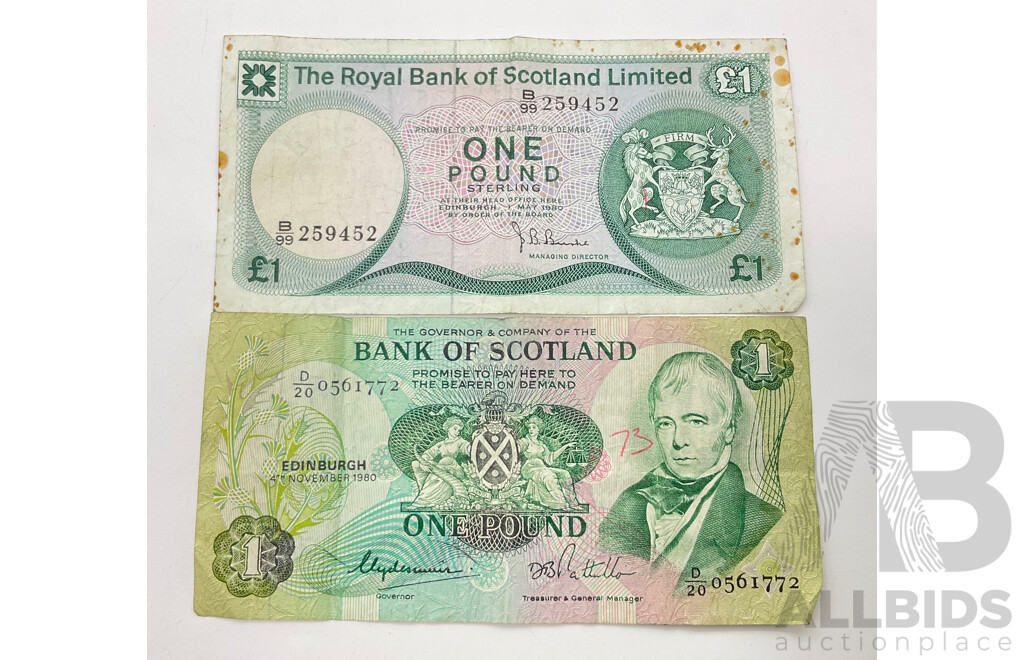 Two 1980 Scotland One Pound Banknotes, May and November