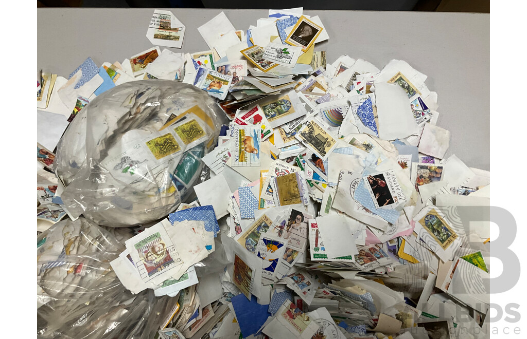 Large Quantity of Cancelled Australian Decimal Stamps, Approximately 3.3 Kilograms