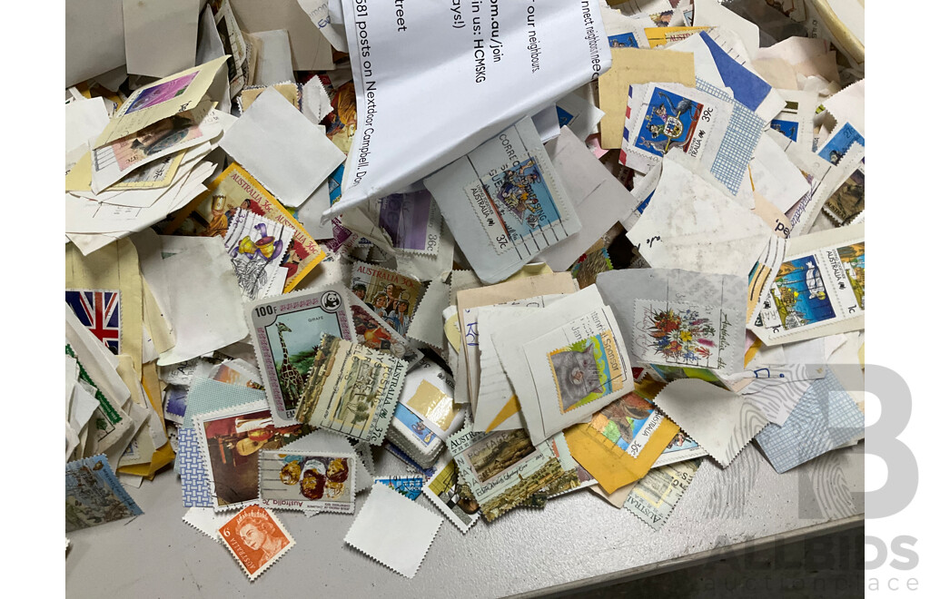 Large Quantity of Cancelled Australian Decimal Stamps, Approximately 3.3 Kilograms