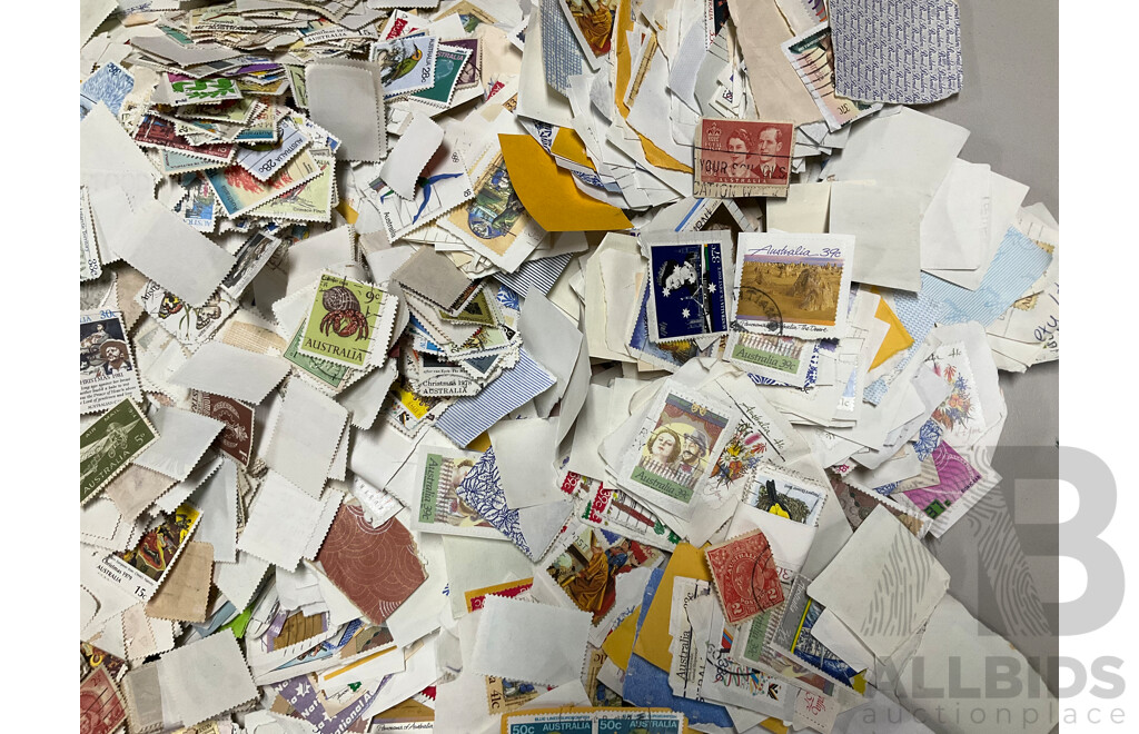 Bulk Lot of Mostly Australian Cancelled Stamps, Examples Spanning 1930's to 1980's - Approximately 1.85 Kilograms