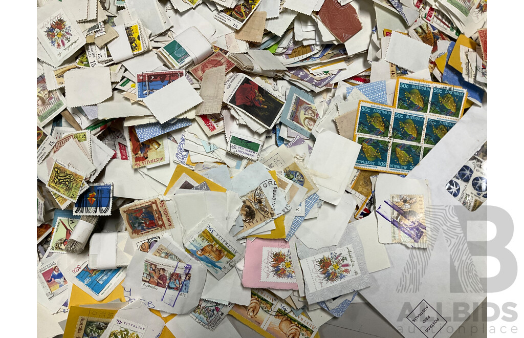 Bulk Lot of Mostly Australian Cancelled Stamps, Examples Spanning 1930's to 1980's - Approximately 1.85 Kilograms