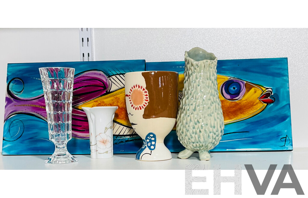 Collection of Decorative Homeware Including Hand Decorated, Two Piece Terracotta Tiles, Hand Decorated Vase and More