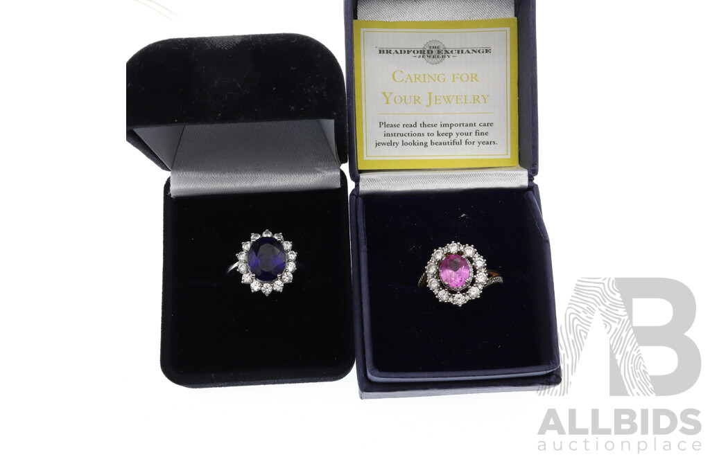 Bradford Exchange (2) Diamonesk Rings in Original Presentation Boxes with Enamel Paste Stone Frog Trinket Box