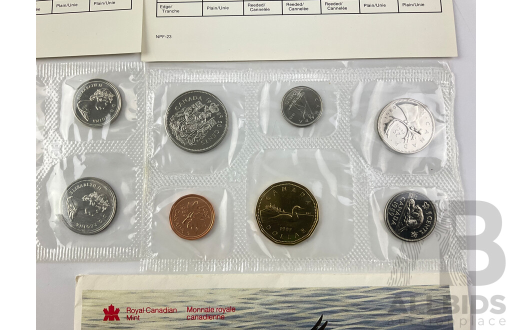 Two Canadian 1989 UNC Coin Sets with 1977 Jubalee Red River Dollar