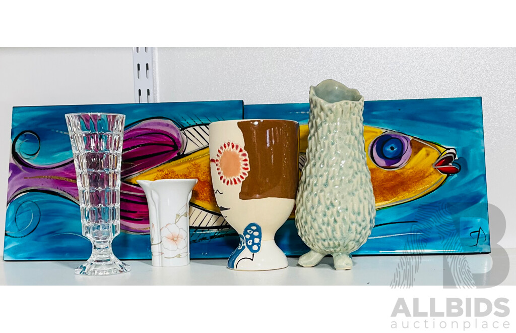 Collection of Decorative Homeware Including Hand Decorated, Two Piece Terracotta Tiles, Hand Decorated Vase and More