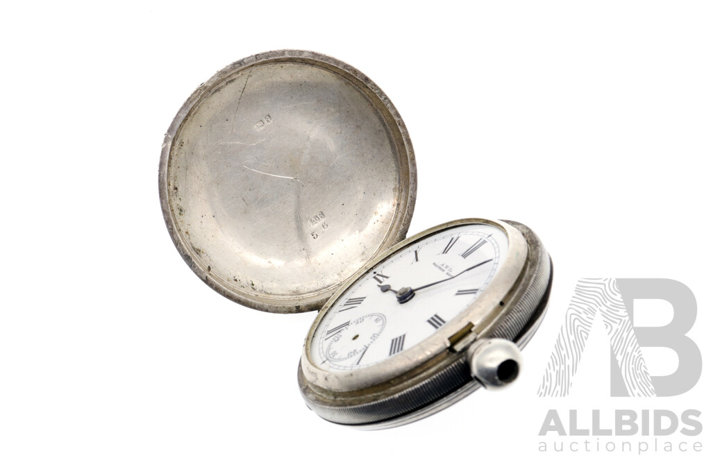 Sterling Silver 1890 a W Co. Waltham Mars Full Hunter Pocket Watch 418152, Casing Weight 54.26 Grams