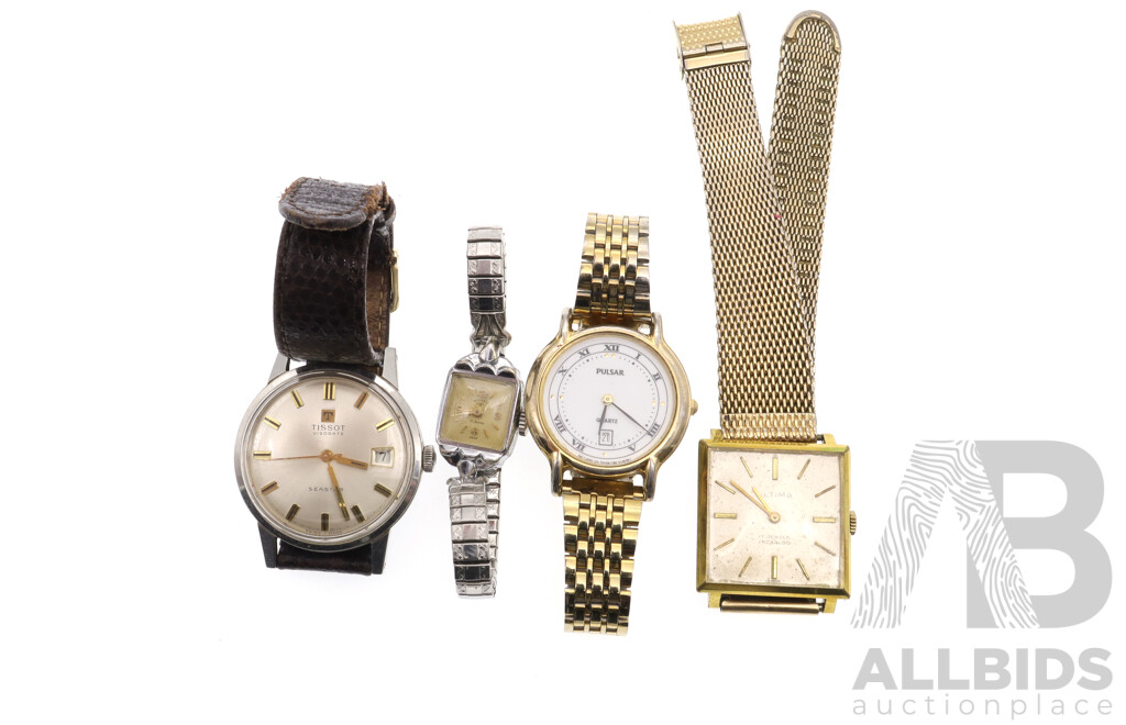 Tissot Visodate Seastar Vintage Watch, Rotary 15 Jewel Swiss Watch, Pulsar 110136 & Ultima 17 Jewel Incabloc 71 329 Watches