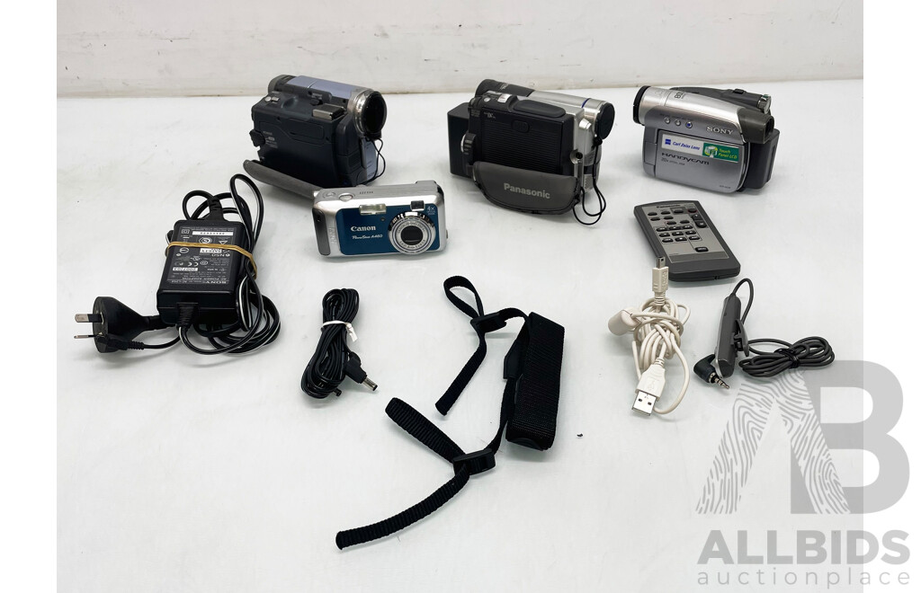 Lot of Three Sony Video Cameras and One Canon Camera