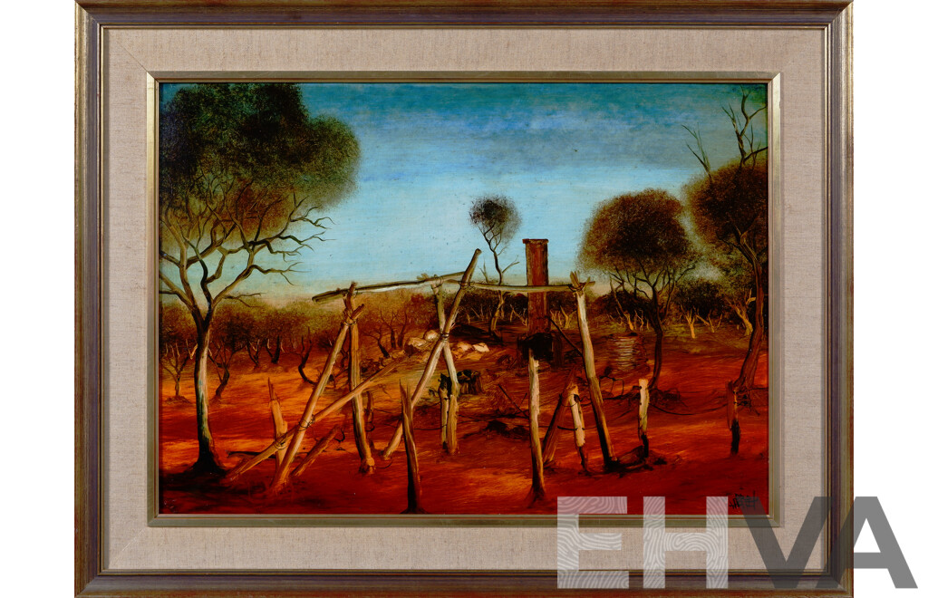 Pro Hart, (20th Century, Australian, 1928-2006), Untitled (Brown Slip), Oil on Board, Signed, 68 x 88 cm (frame)