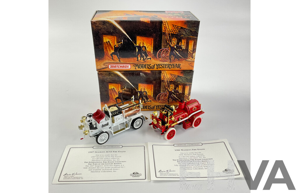 Vintage Matchbox Diecast Fire Engine Series, 1906 Waterous and 1907 Seagrave AC53