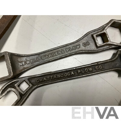 Collection of Large Imperial/Whitworth Spanners Including Newell Sanders Plow Co, Chattanooga Plow Co, Sheldon Axle Co