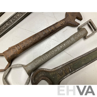 Collection of Large Imperial/Whitworth Spanners Including Newell Sanders Plow Co, Chattanooga Plow Co, Sheldon Axle Co