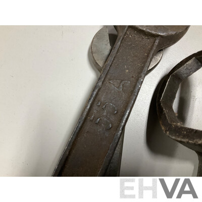 Collection of Large Imperial/Whitworth Spanners Including Newell Sanders Plow Co, Chattanooga Plow Co, Sheldon Axle Co