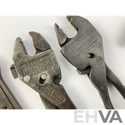 Collection of Steel Vintage Tools Including Eifel Flash Plierench, Boddmann and Eskilstuna, Adjustable Wrenches, Ferret Ratchet
