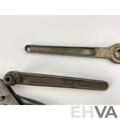 Collection of Steel Vintage Tools Including Eifel Flash Plierench, Boddmann and Eskilstuna, Adjustable Wrenches, Ferret Ratchet