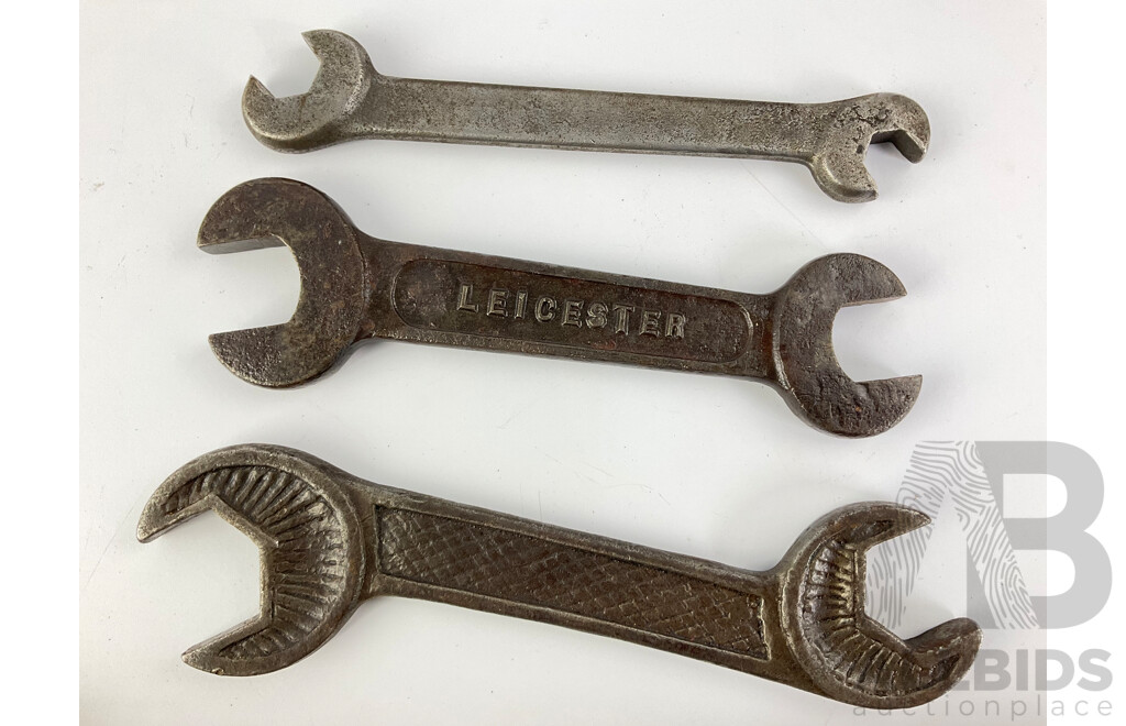 Vintage BSW/Imperial Open End Spanners Including AEG, Wildt & Co Ltd, C.T Skelton & Co Ltd and M E Mack Steam Valve Handle