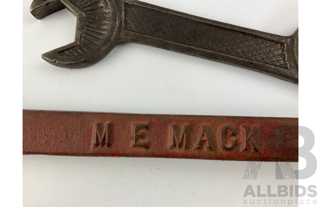 Vintage BSW/Imperial Open End Spanners Including AEG, Wildt & Co Ltd, C.T Skelton & Co Ltd and M E Mack Steam Valve Handle