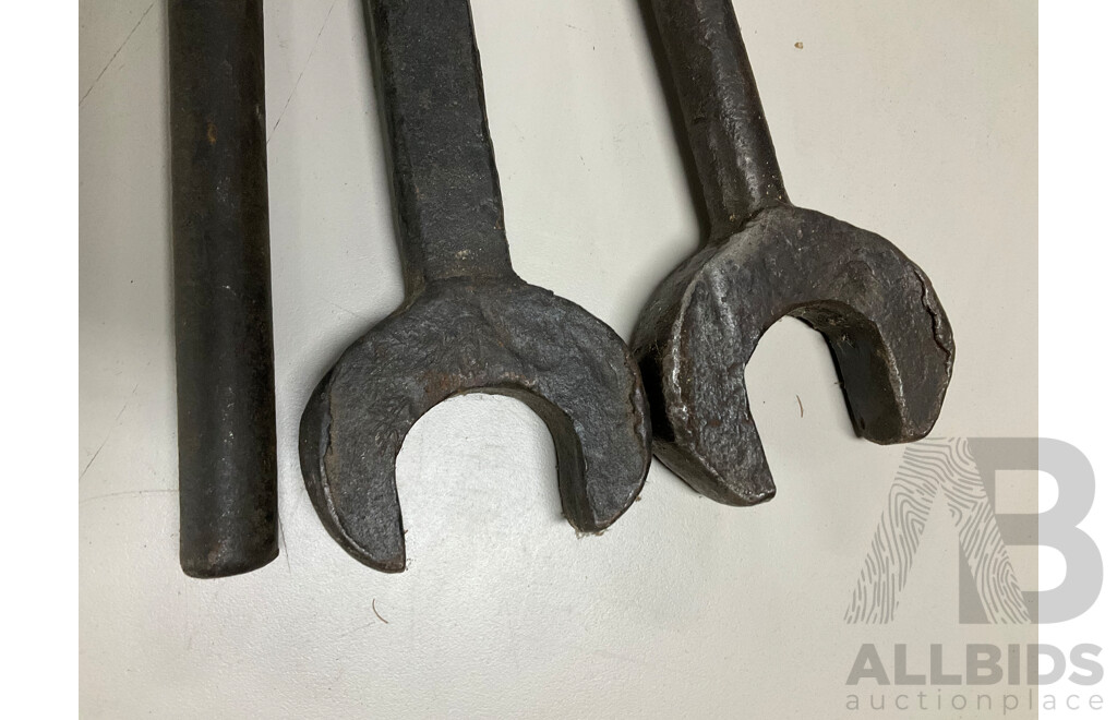 Three Large Vintage Industrial Open End Spanners Including Double Ended