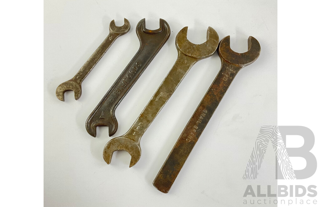 Four Vintage United Kingdom Imperial/Whitworth Spanners Including Bamfords and Snail Brand