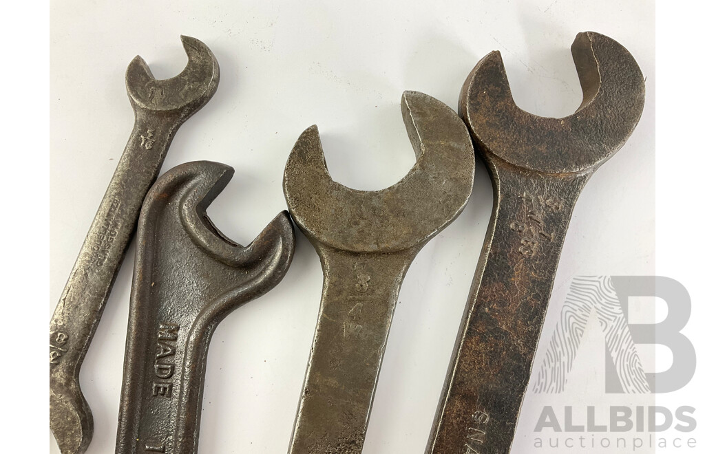 Four Vintage United Kingdom Imperial/Whitworth Spanners Including Bamfords and Snail Brand