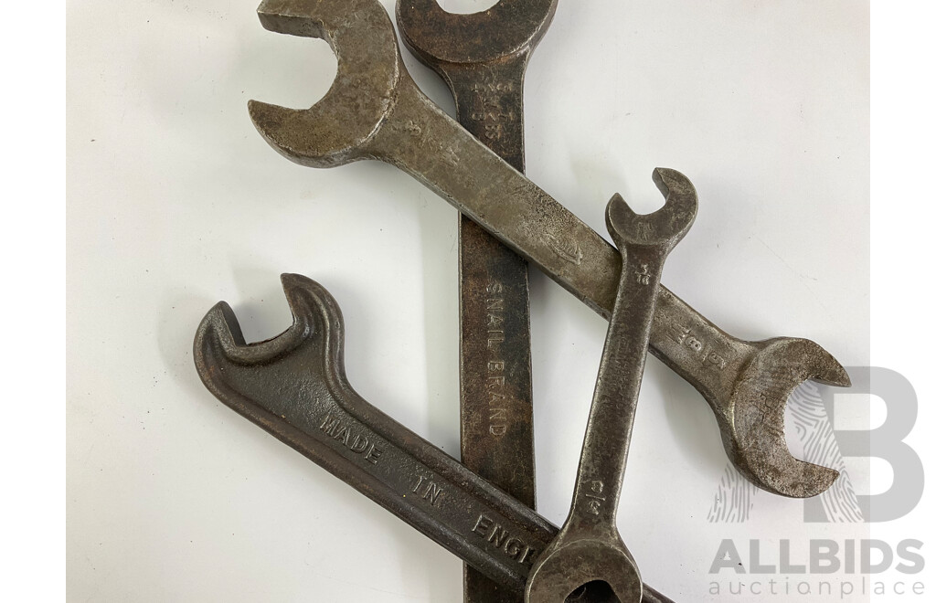 Four Vintage United Kingdom Imperial/Whitworth Spanners Including Bamfords and Snail Brand